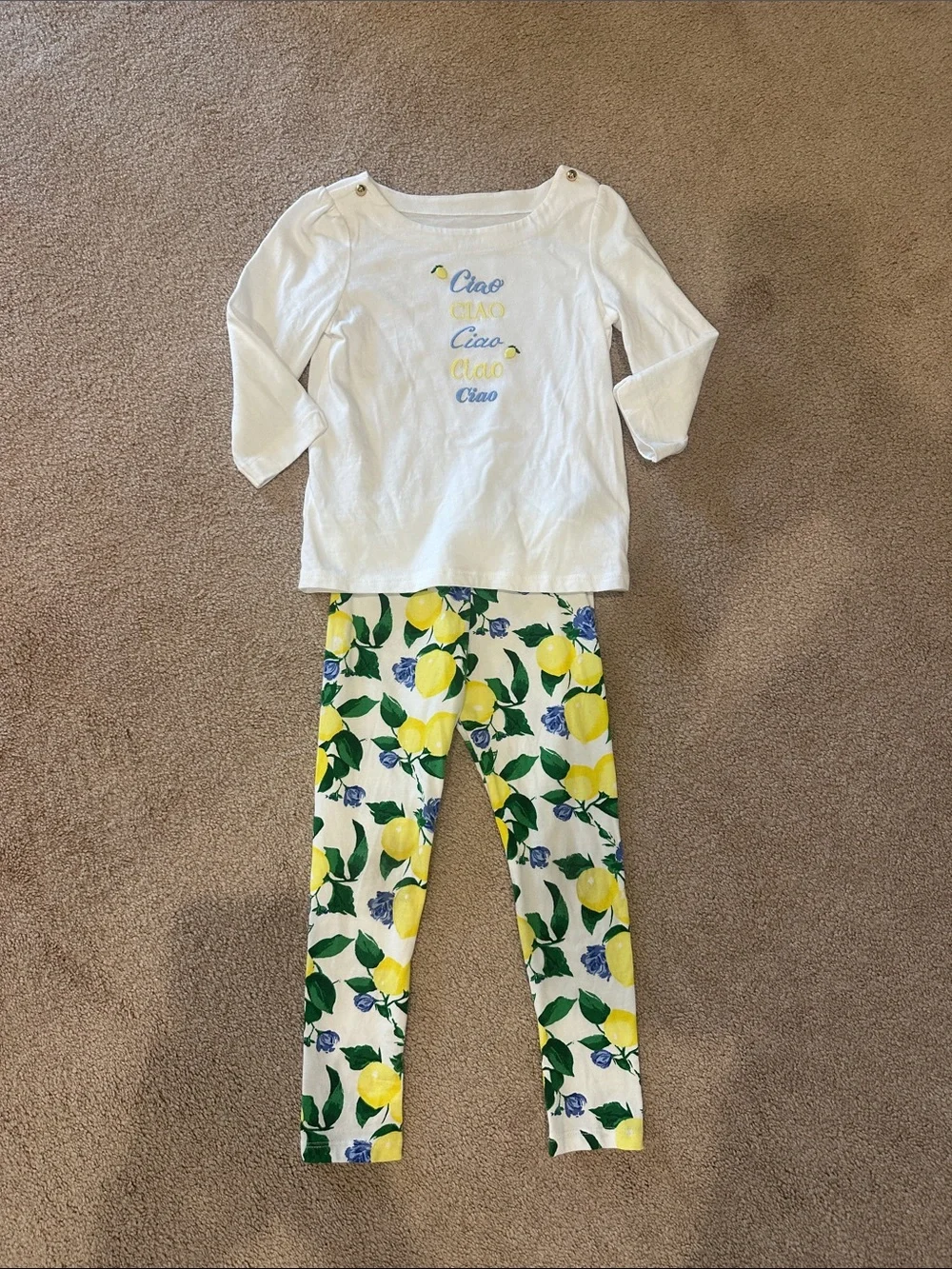 Janie and Jack White Top with Lemon Print Leggings